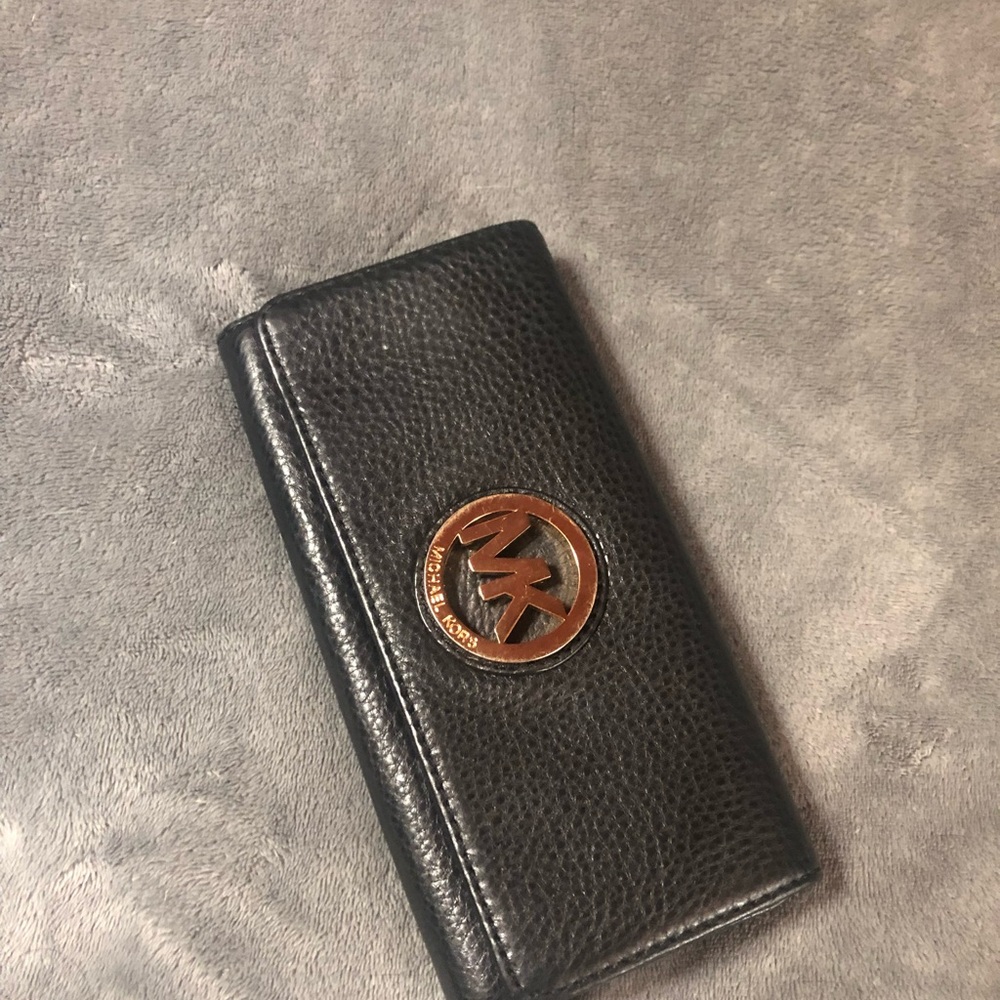 Michael Kors Black Leather Wallet with Gold Logo